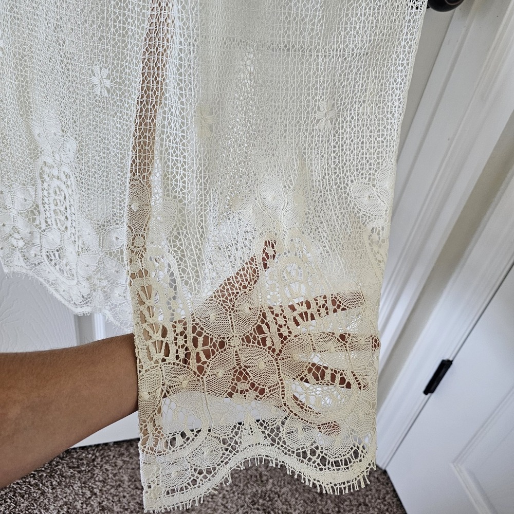 1960s 1970s Vintage Bridal Aldens Fashions Hippie Boho Maxi Dress Crochet Lace - Picture 5 of 9